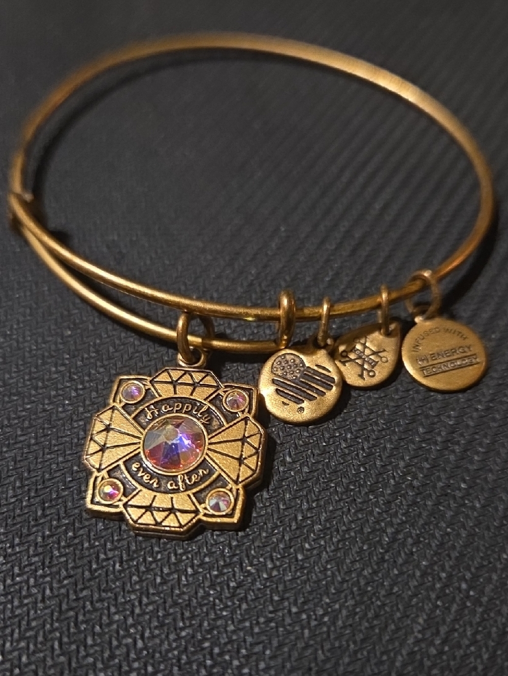 Alex and Ani Gold-tone 'Happily Ever After' Charm Bangle with Crystal Accents